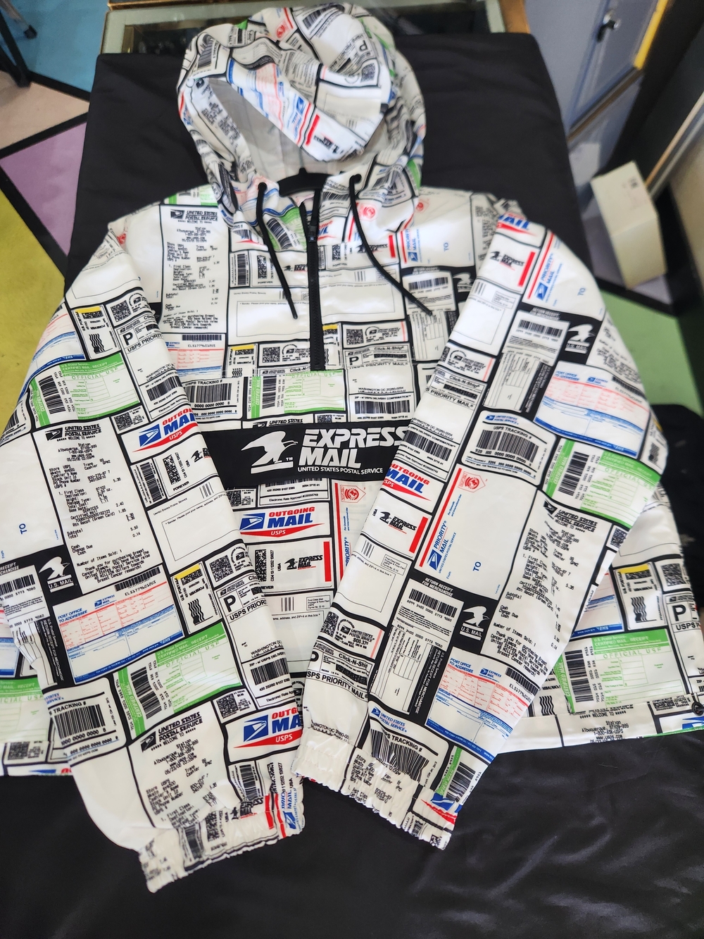 Express Mail Print Hooded Windbreaker  (Men, Women, Teen)